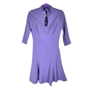 WHBM Purple Dress Womens 00 Classic Key Swing Fit and Flare Key Hole Neck NWT